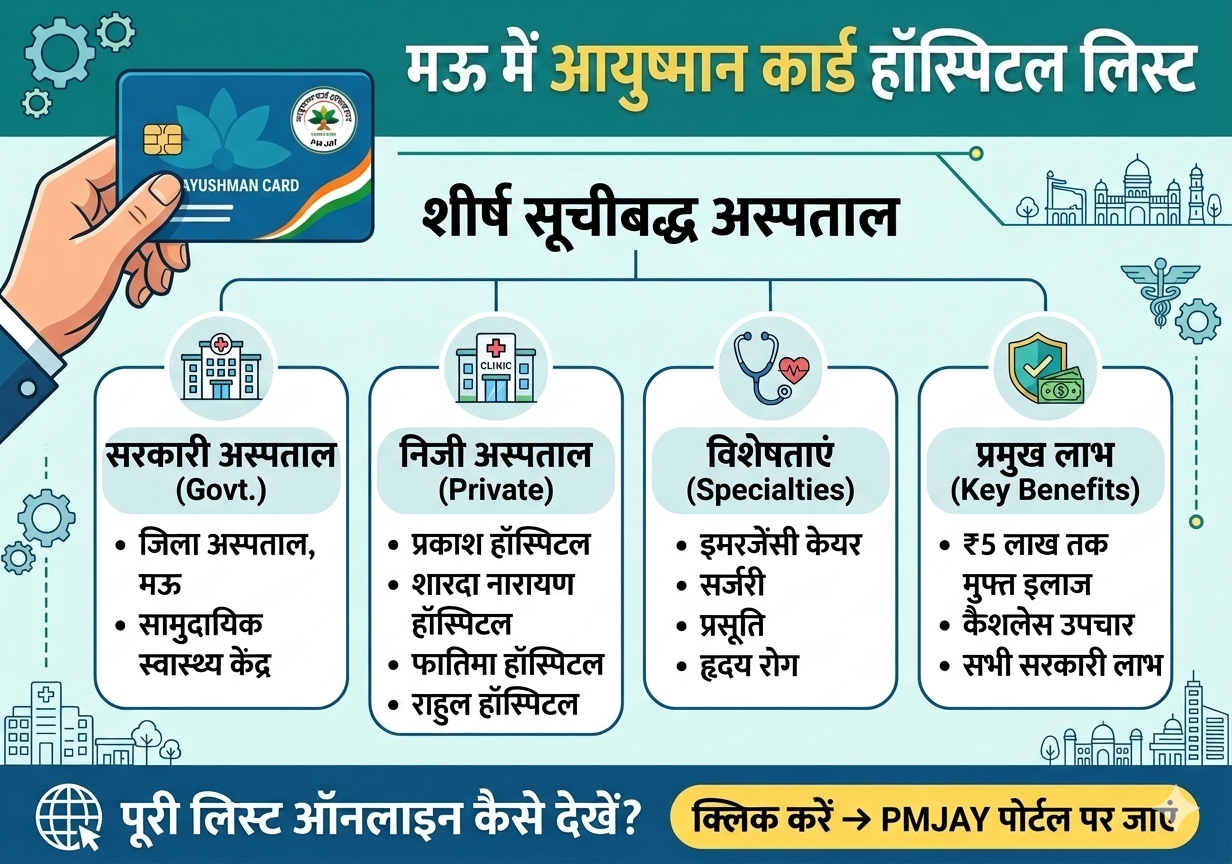 मऊ आयुष्मान कार्ड हॉस्पिटल लिस्ट बैनर